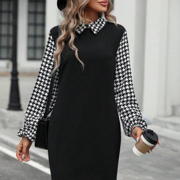 Black and White Houndstooth  2 In 1 Dress - Picture 2 of 4